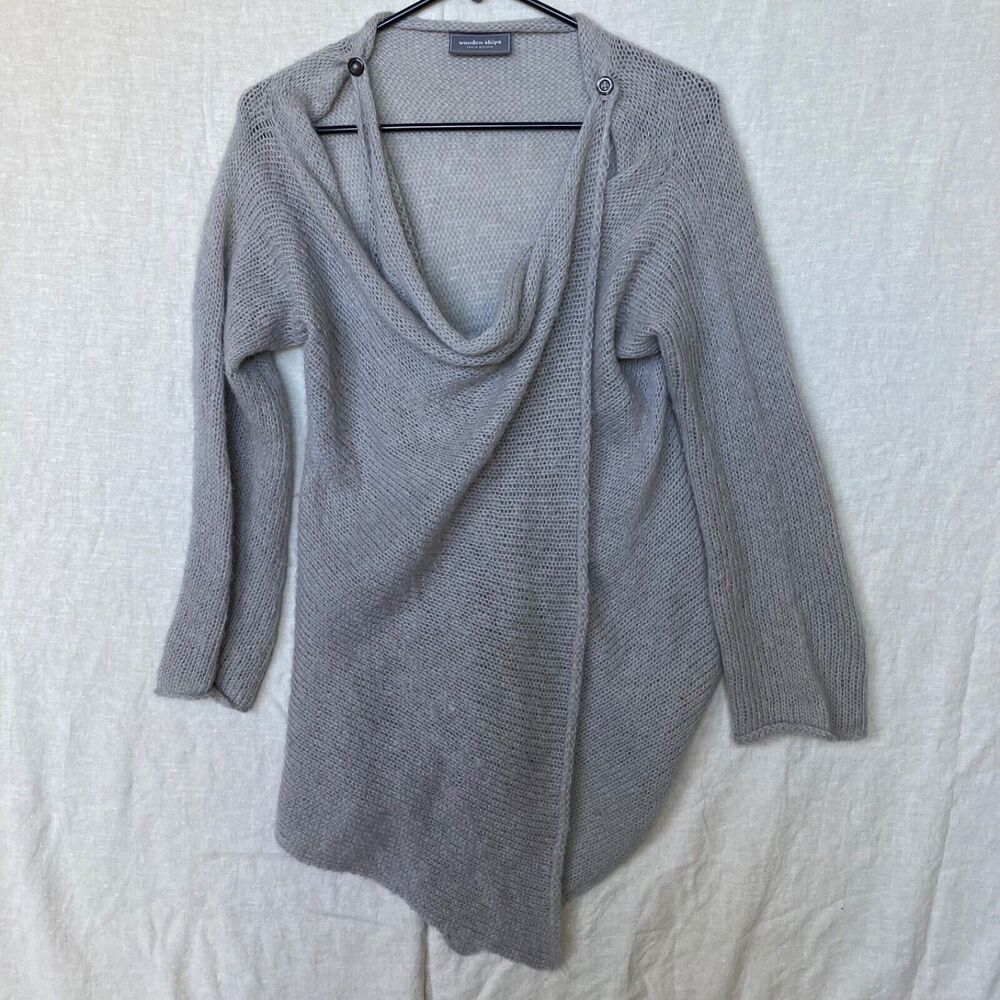Wooden Ships S/M Gray Beach Cardigan Lagenlook Mohair Wool Acrylic Blend